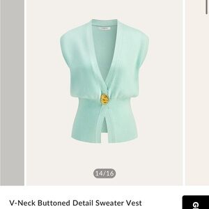 V-Neck Buttoned Detail Sweater Vest - Mint nwt